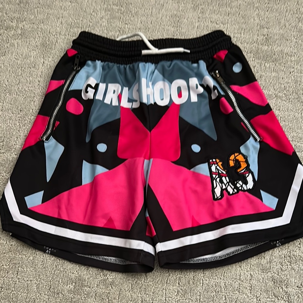 Girls Hoop Athletic Shorts - Pink and Black